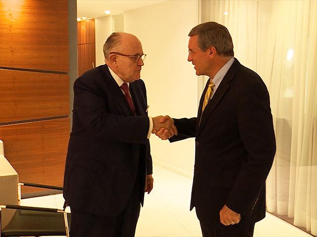 Rudy Giuliani with Middle East Bureau Chief Chris Mitchell, CBN News image, Jonathan Goff