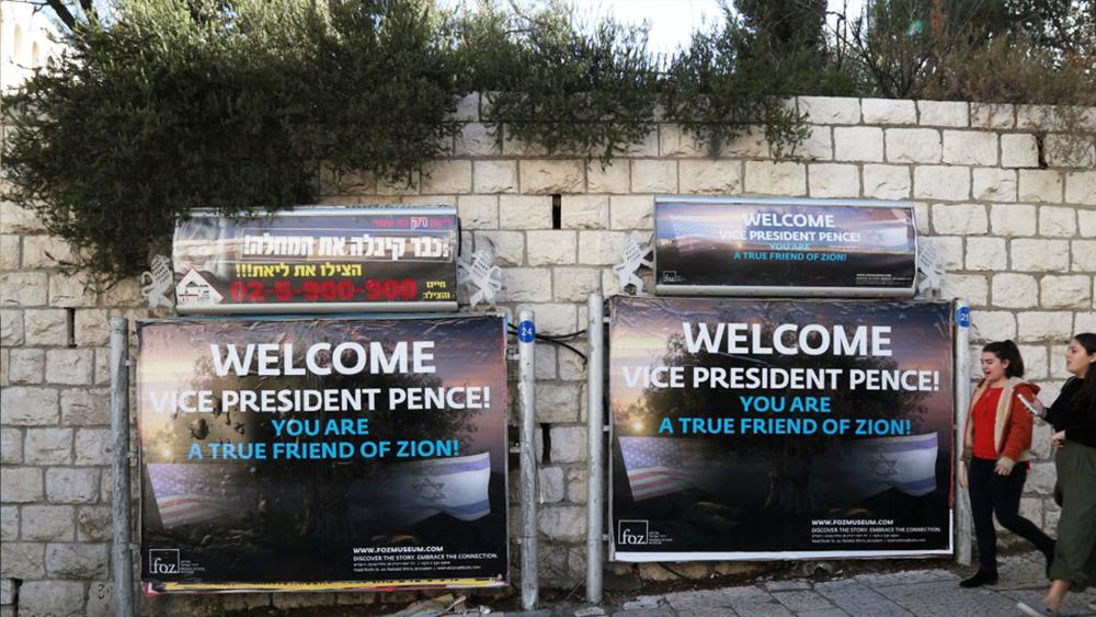 FOZ Posters Welcome Vice President Mike Pence to Jerusalem, Photo, CBN News