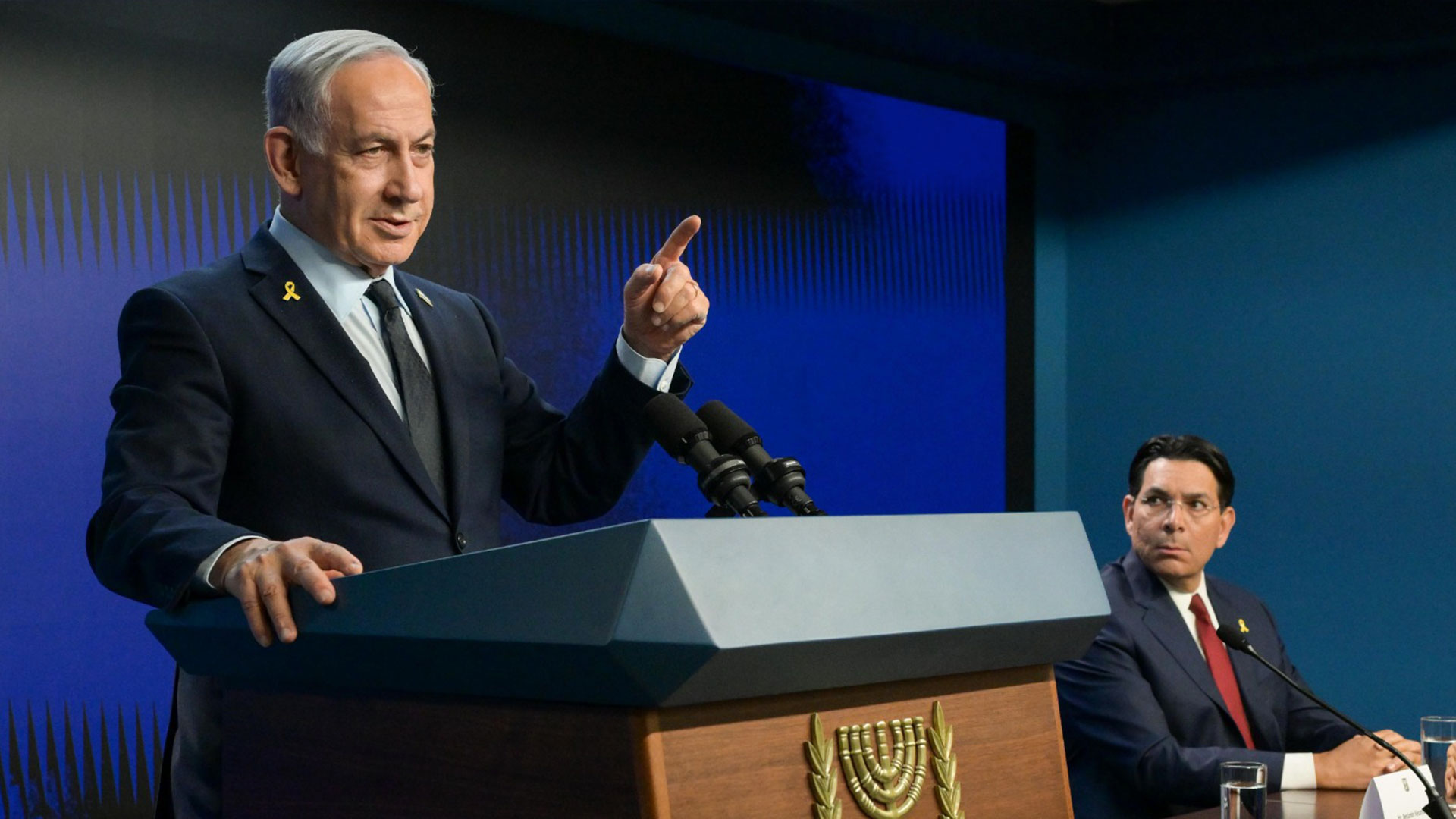Prime Minister Benjamin Netanyahu meets with a delegation of dozens of UN ambassadors, alongside Israeli Ambassador to the UN Danny Danon, on April 27, 2025. Photo Credit: Ma'ayan Toaf (GPO)