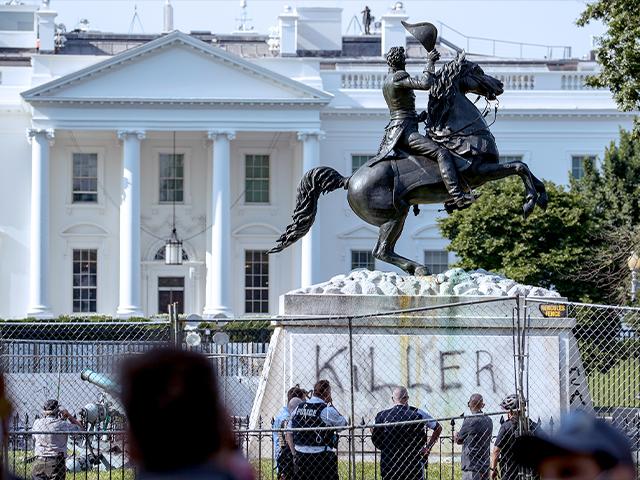 Protesters tried to topple a statue of President Andrew Jackson across from the White House, June 22, 2020, in Washington (AP Photo/Andrew Harnik)