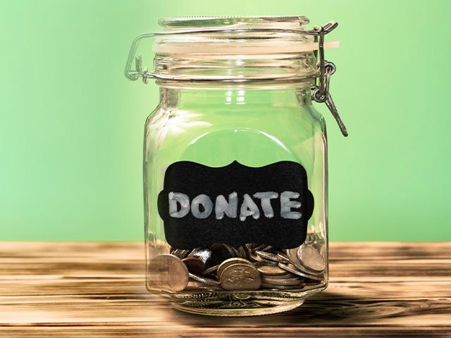 donation jar with coins
