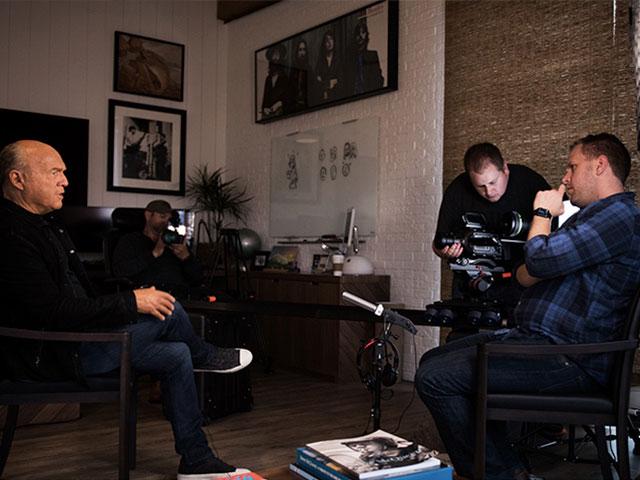 Jon Erwin on the set of Steve McQueen: American Icon documentary, cr: Josh Del