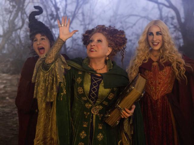 This Disney image shows, from left, Kathy Najimy, Bette Midler, and Sarah Jessica Parker in &quot;Hocus Pocus 2.&quot; (Matt Kennedy/Disney via AP)