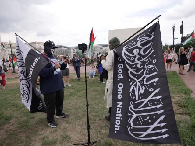 Jihadist flags spotted at anti-Israel protests in D.C. on Wednesday (Photo: CBN News)