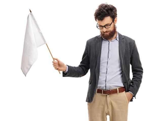 Husband with white flag of surrender
