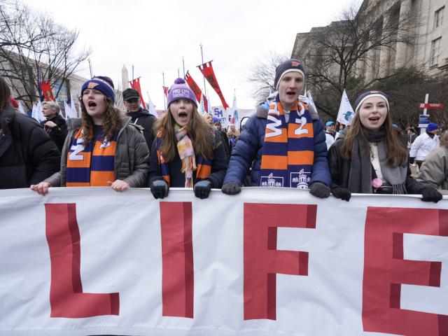 PHOTO: People participating in the annual March for Life, walk from the Washington Monument to the Supreme Court, Jan. 24, 2025, in Washington. (AP Photo/Manuel Balce Ceneta)