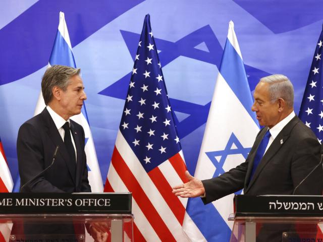 U.S. Secretary of State Antony Blinken, left, and Israeli Prime Minister Benjamin Netanyahu give a joint press conference, on Monday, Jan. 30, 2023 in Jerusalem. (Ronaldo Schemidt/Pool via AP)