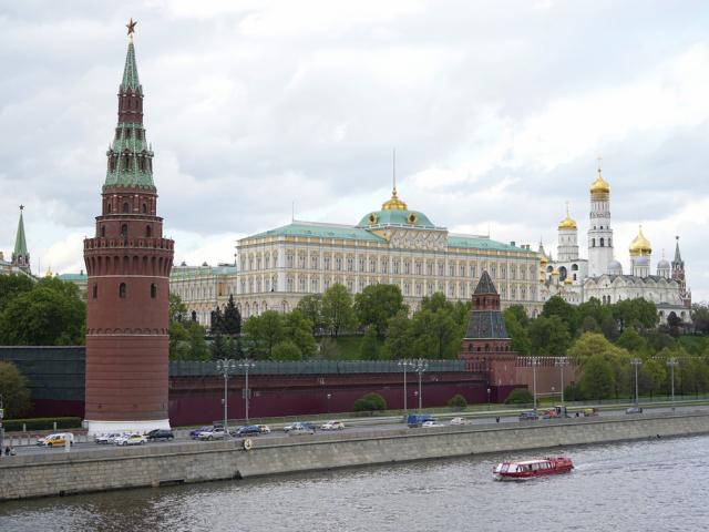 A view of the Moscow Kremlin in Moscow, Russia, Wednesday, May 3, 2023. Russian authorities have accused Ukraine of attempting to attack the Kremlin with two drones overnight. (AP Photo)