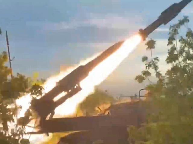 In this photo taken from video on Sunday, Aug. 25, 2024, a Russian Army Buk-2M self-propelled, medium-range surface-to-air missile system fires at air targets in an undisclosed location in Ukraine. (Russian Defense Ministry Press Service via AP)