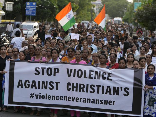 Christians rally in solidarity with the people of northeastern Manipur state, in Ahmedabad, India, July 23, 2023. More than 130 people have been killed in the northeastern state in violence between two dominant ethnic groups. (AP Photo/Ajit Solanki)