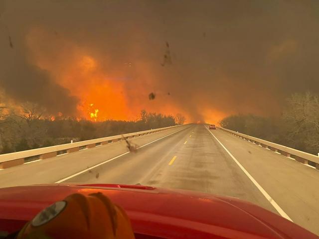 Image taken from Greenville Fire-Rescue&#039;s facebook page on Feb. 28, 2024 shows fires in the Texas Panhandle. (Greenville Fire-Rescue via AP)