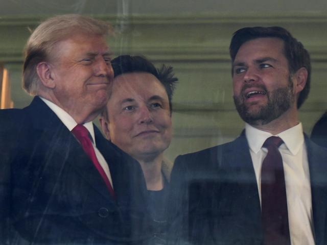 President-elect Donald Trump, Elon Musk, and Vice President-elect JD Vance attend the NCAA college football game between Army and Navy in Landover, MD, Dec. 14, 2024. (AP Photo/Stephanie Scarbrough)