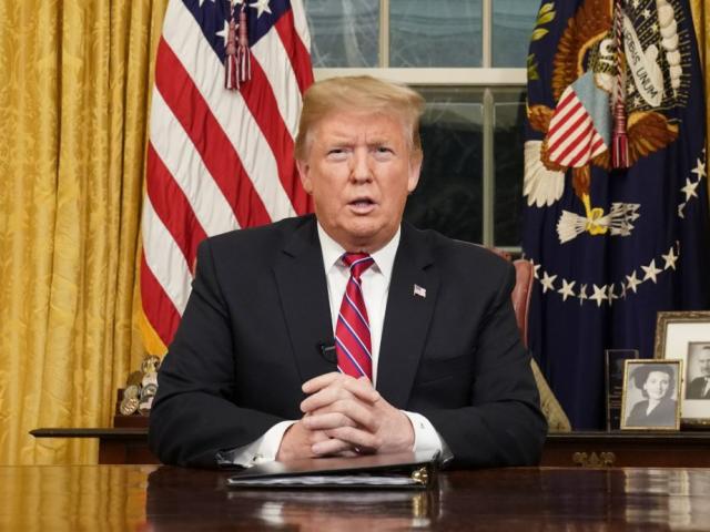 President Donald Trump speaks from the Oval Office of the White House as he gives a prime-time address about border security Tuesday night.