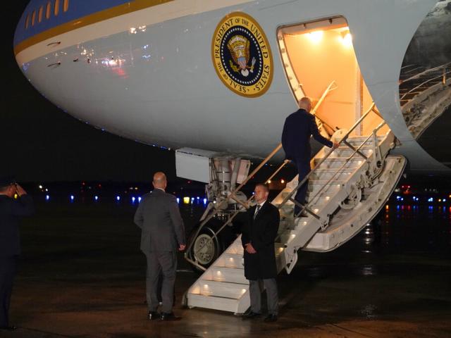 President Joe Biden boards Air Force One for a trip to Israel and Saudi Arabia, Tuesday, July 12, 2022, at Andrews Air Force Base, Md. (AP Photo/Evan Vucci)
