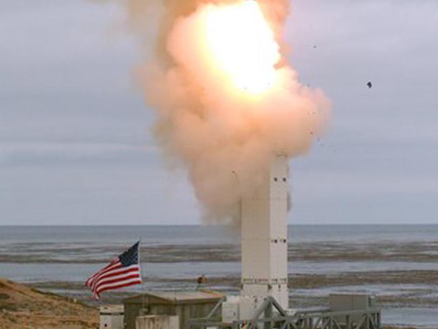 This Sunday, Aug. 18, 2019 photoprovided by the U.S. Defense Department shows the launch of a conventionally configured ground-launched cruise missile on San Nicolas Island off the coast of California.  (Scott Howe/U.S. Defense Department via AP)