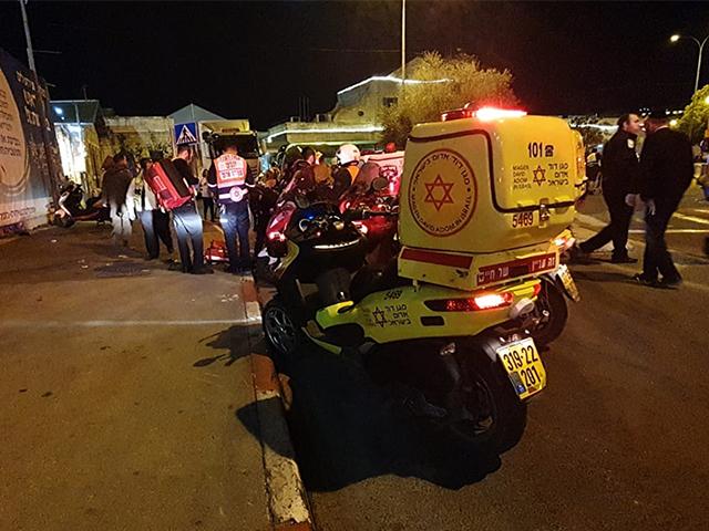 Courtesy. Pictured: Magen David Adom personnel at the site of the car ramming attack near First Station in Jerusalem. Feb. 6, 2020