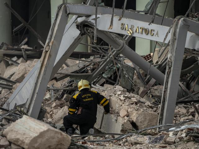 The site of a deadly explosion that destroyed the five-star Hotel Saratoga, in Havana, Cuba, Friday, May 6, 2022. (AP Photo/Ramon Espinosa)