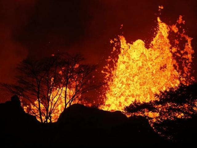 Lava erupts inside the Leilani Estates near Pahoa, Hawaii.