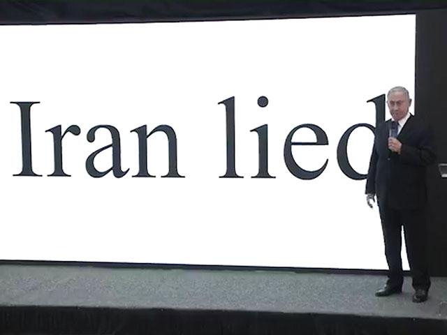 Israeli Prime Minister Benjamin Netanyahu stands before a graphic in Monday&#039;s presentation on Iran&#039;s nuclear weapons program, Photo, Screen Capture