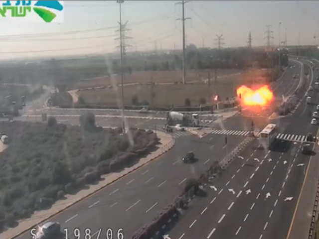 Video from traffic camera captures moment rocket from Gaza strikes a major Israeli highway only meters from several passing vehicles