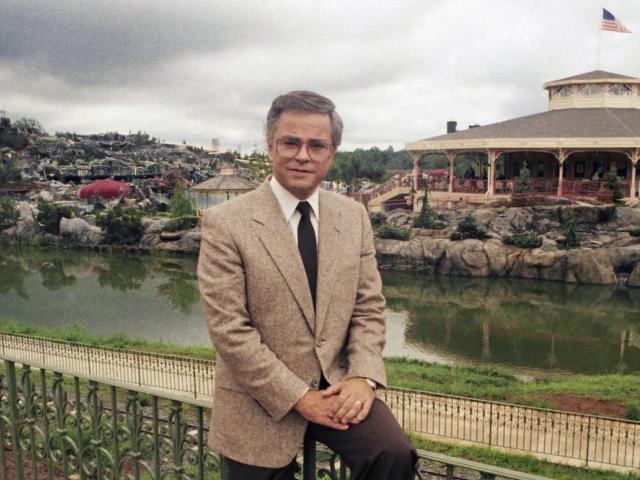 In this March 19, 1987, file photo, Television evangelist Jim Bakker poses in Columbia, S.C. (AP Photo/Lou Krasky File)
