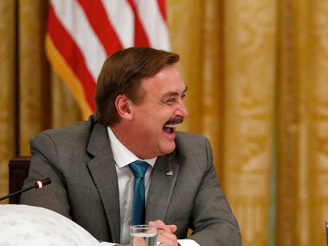 Michael Lindell, with My Pillow, laughs with President Donald Trump during a &quot;Made in America,&quot; roundtable event in the East Room of the White House in Washington, Wednesday, July 19, 2017. (AP Photo/Alex Brandon)