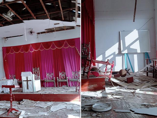 St. Peter Baptist Church-Kanan in Myanmar struck by suspected military aerial attacks in Kanan village, Khampat town, Sagaing region on Jan. 8, 2024. (David Htan via AP) 