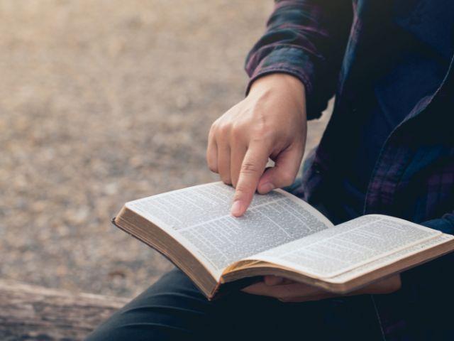 hand and reading Bible 