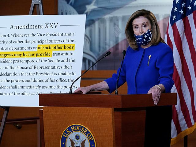 Speaker of the House Nancy Pelosi (D-CA) wants legislation that would create a commission to allow Congress to intervene under the 25th Amendment to the Constitution and remove the president from executive duties. (AP Photo/J. Scott Applewhite)