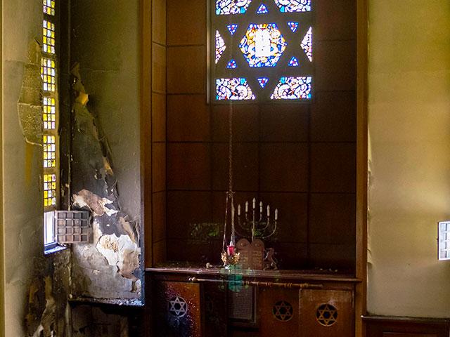A fire caused significant damage to the Rouen synagogue after an individual threw a Molotov cocktail. Rouen, France - May 20, 2024. Photo Credit: Robin Letellier/SIPA/2405211144 (Sipa via AP Images)