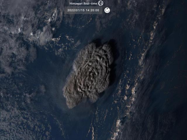 undersea volcano eruption at the Pacific nation of Tonga Saturday, Jan. 15, 2022. (NICT via AP)