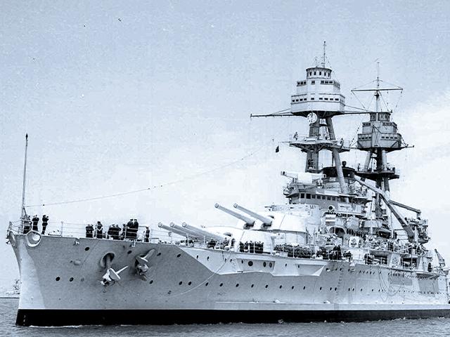 This April 1938 photo shows the USS Oklahoma