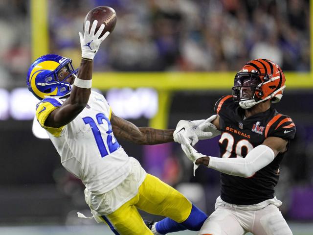 Los Angeles Rams wide receiver Van Jefferson (12) in Super Bowl 56. (AP Photo/Marcio Jose Sanchez)