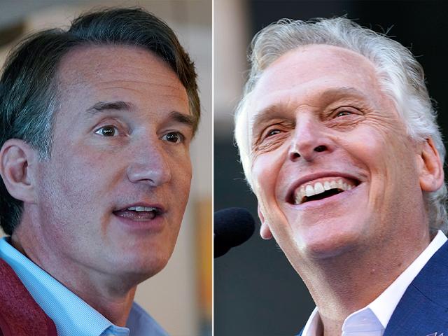 Virginia candidates Republican Glenn Youngkin, left, and Democrat Terry McAuliffe, right (AP Photo/Cliff Owen)