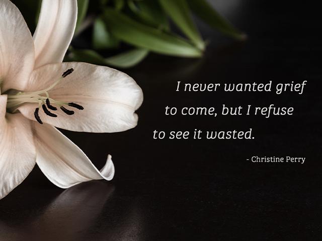 I never wanted grief to come, but I refuse to see it wasted.