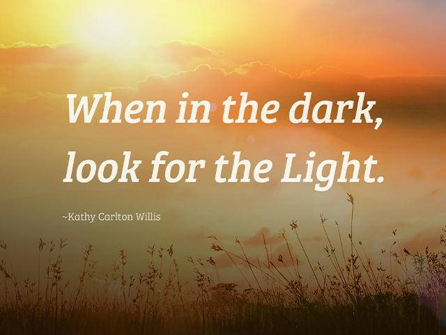 When in the dark, look for the Light. -Kathy Carlton Willis