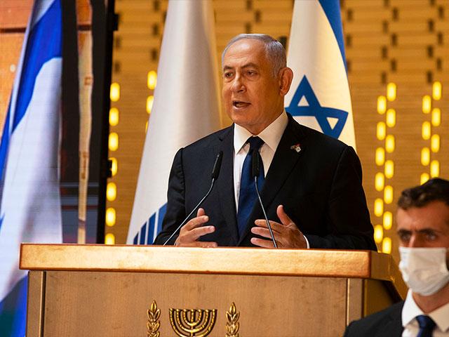 In this Wednesday, April 14, 2021 file photo, Israeli Prime Minister Benjamin Netanyahu speaks at a Memorial Day ceremony at the military cemetery at Mount Herzl, Jerusalem. (AP Photo/Maya Alleruzzo, Pool, File)