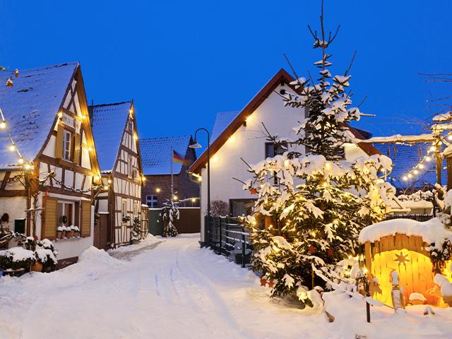snowy christmas village