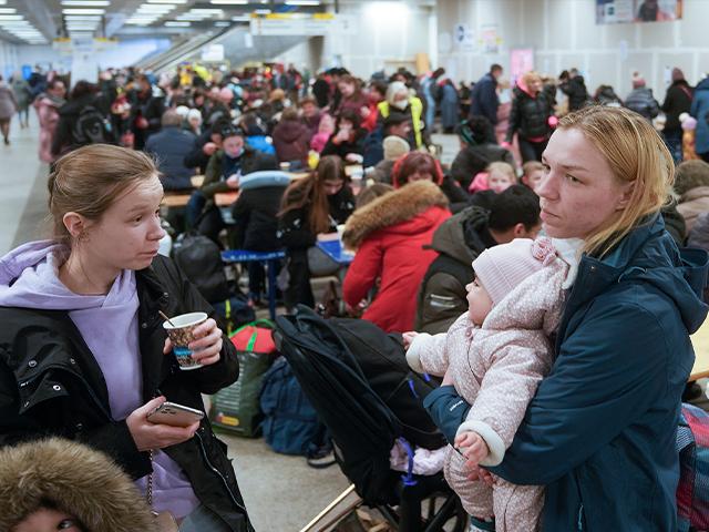Ukrainian refugees at the main train station in Berlin, Germany, March 14, 2022 (AP Photo/Markus Schreiber)