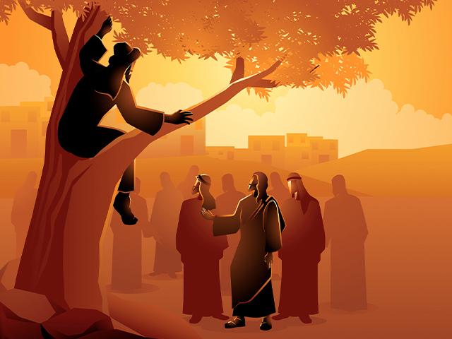 illustration of Jesus telling Zacchaeus to come down from the tree
