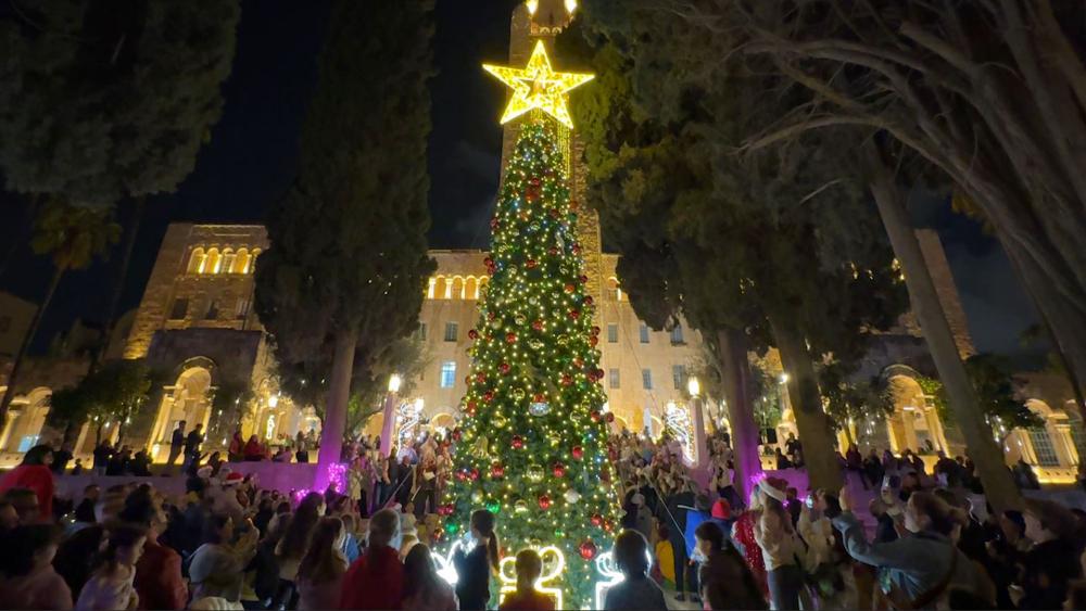 Christmas tree lighting at the International YMCA in Jerusalem, Dec. 2025. Photo Credit: CBN News.