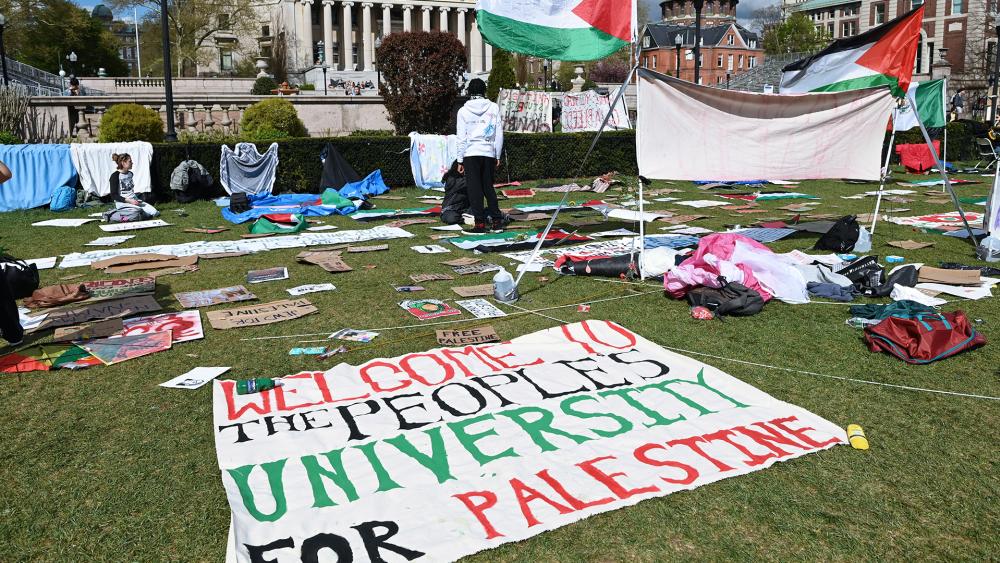 Columbia University students have taken over the campus to protest Israel and support Gaza. (Photo by: Andrea Renault/STAR MAX/IPx 4/20/24)