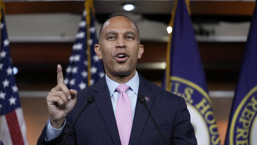 Rep. Hakeem Jeffries, D-N.Y., speaks to reporters just after he was elected by House Democrats to be the new leader (AP Photo/J. Scott Applewhite)