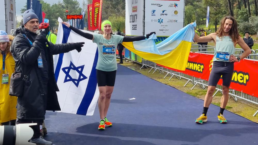 Ukrainian Valentyna Veretska female winner of the Jerusalem Winner Marathon. Photo Credit: Sportphotography