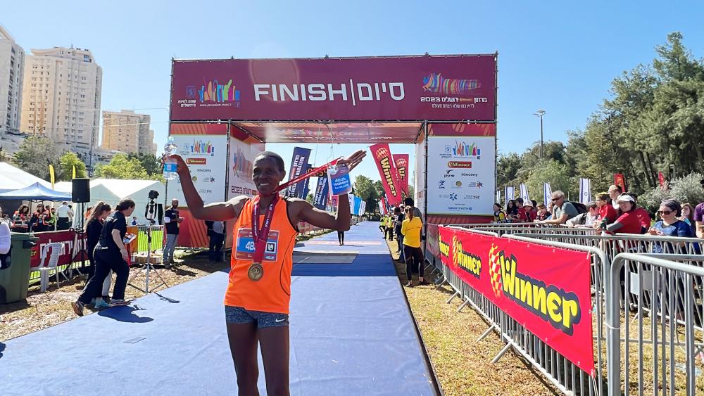 Margaret Njuguna from Kenya was the female winner of the Jerusalem Winner Marathon. Photo Credit: CBN News.