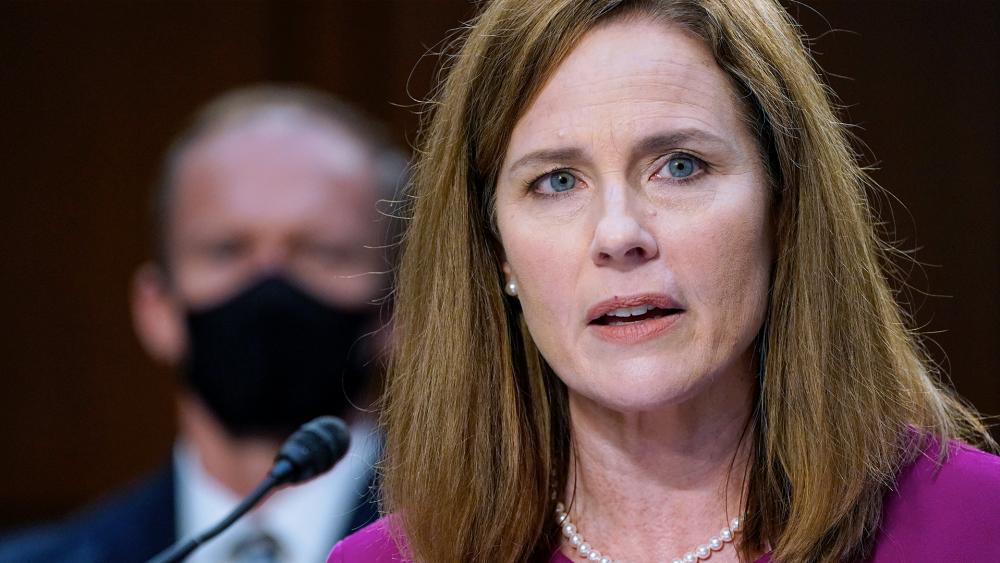 Supreme Court nominee Amy Coney Barrett speaks during a confirmation hearing before the Senate Judiciary Committee, Monday, Oct. 12, 2020, on Capitol Hill. (AP Photo/Patrick Semansky, Pool)