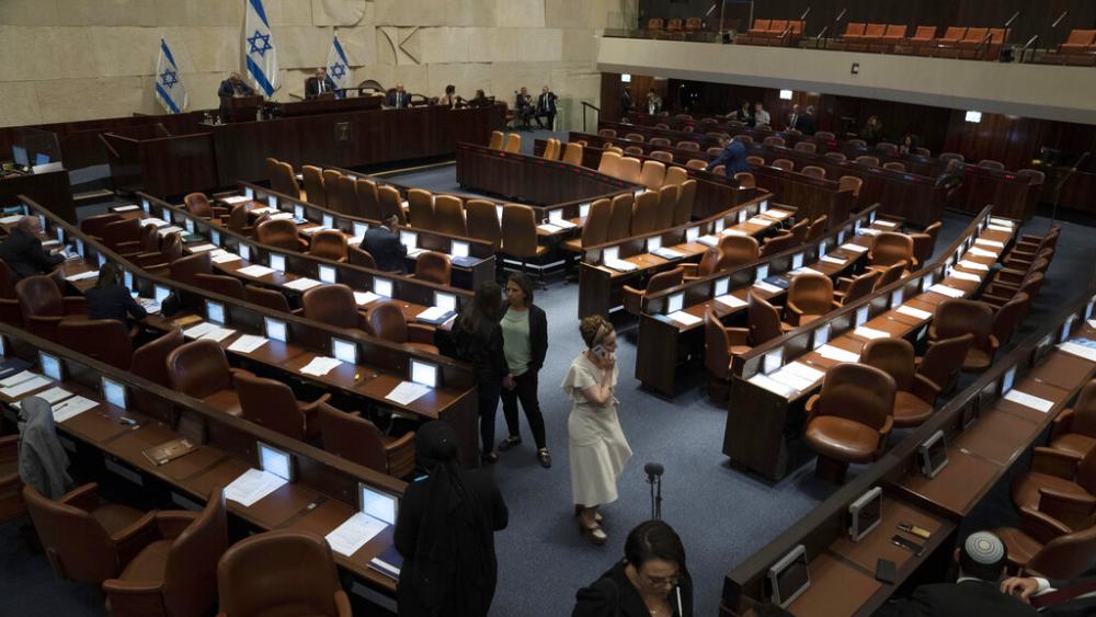 Interior of the Knesset at the opening of the summer session, May 9, 2022 (AP Photo/Maya Alleruzzo)