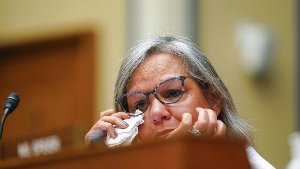 Rep. Robin Kelly, D-Ill., listens to testimony on Oversight and Reform on gun violence on Capitol Hill (AP Photo/Andrew Harnik, Pool)
