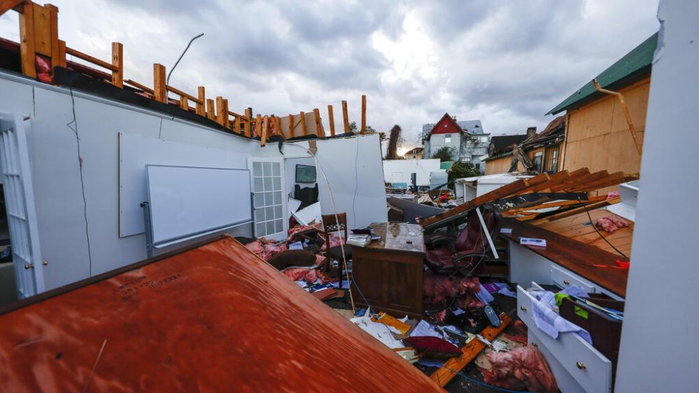 Debris litters a local business that was destroyed by a tornado that passed through downtown Selma Ala., Thursday, Jan. 12, 2023. (AP Photo/Butch Dill)