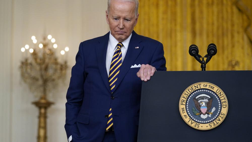 President Joe Biden listens to a question during a news conference in the East Room of the White House in Washington, Jan. 19, 2022. (AP Photo/Susan Walsh, File)